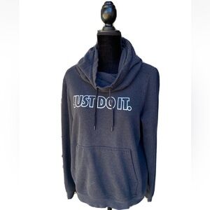 Vintage NIKE Womens Sweatshirt Medium Funnel Neck Hoodie Black‎ JUST DO IT EC